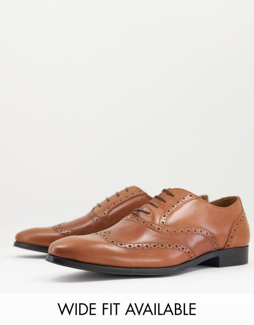 ASOS DESIGN - Scarpe Oxford stringate in pelle color cuoio