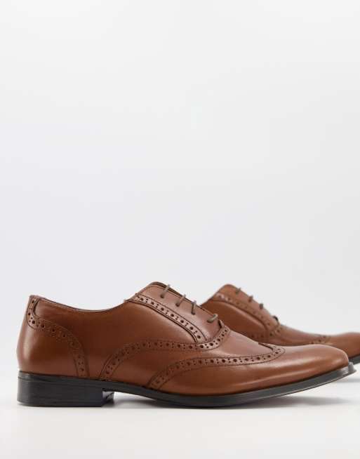 ASOS DESIGN - Scarpe Oxford stringate in pelle color cuoio
