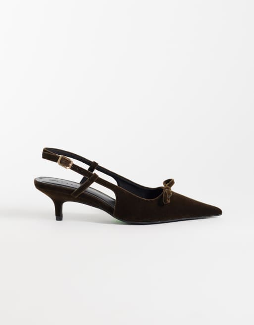 ASOS DESIGN scarpe slingback con dettaglio fiocco e tacco kitten in velluto verde, 2 di 4