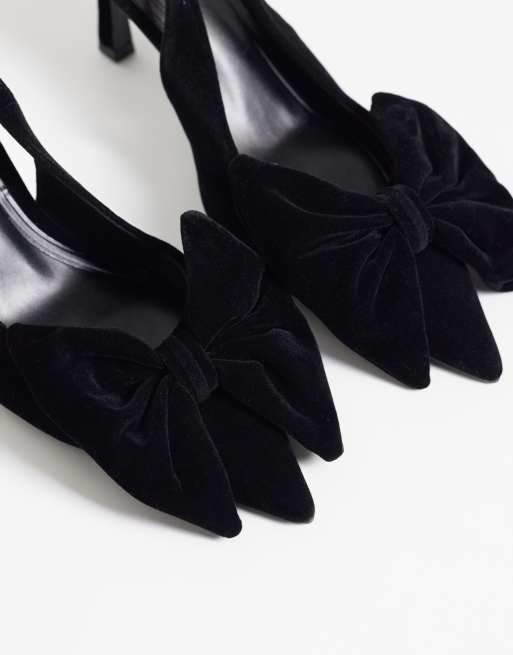 ASOS DESIGN scarpe slingback con fiocco e tacco medio in velluto nero, 4 di 4