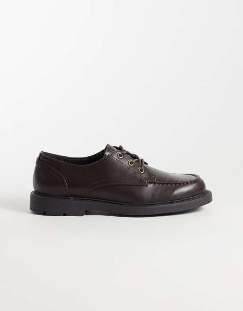 ASOS DESIGN scarpe stringate con punta a grembiule effetto coccodrillo goffrato, marroni - view 1