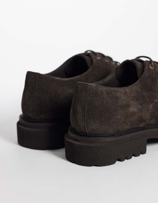 ASOS DESIGN - Scarpe stringate in camoscio marrone con suola a carrarmato, 4 di 4
