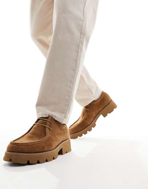 ASOS DESIGN - Scarpe stringate in camoscio sintetico color pietra con dettagli cuciti 