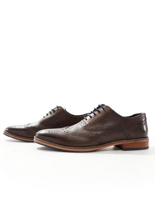 ASOS DESIGN brogue shoes in brown leather with natural sole and colour details - ASOS Price Checker