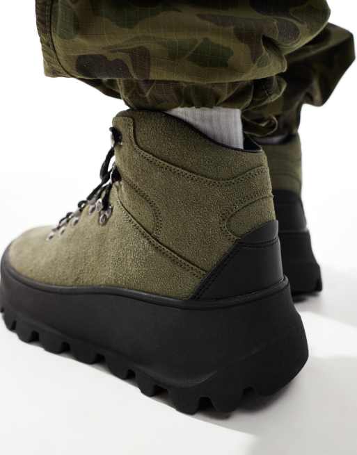 ASOS DESIGN Scarponcini da trekking stringati kaki con suola