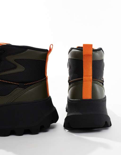 ASOS DESIGN - Scarponcini da trekking stringati kaki con suola spessa, 4 di 4