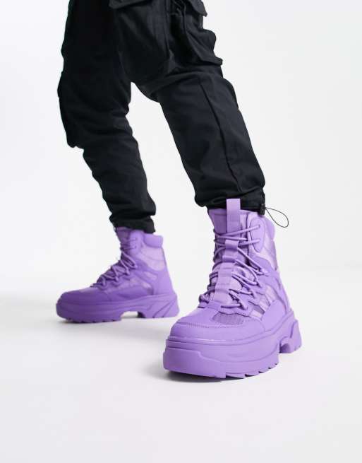 ASOS DESIGN - Scarponcini in camoscio sintetico viola con lacci e suola spessa