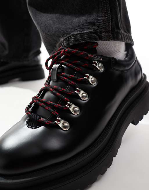 ASOS DESIGN - Scarponcini neri stile trekking con suola spessa e lacci a contrasto, 3 di 4