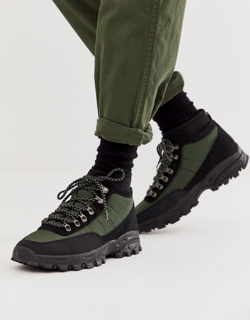 ASOS DESIGN - Scarponcini stile trekking stringati kaki e nero-Verde