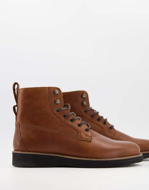 ASOS DESIGN - Scarponcini stringati in pelle color cuoio con zeppa