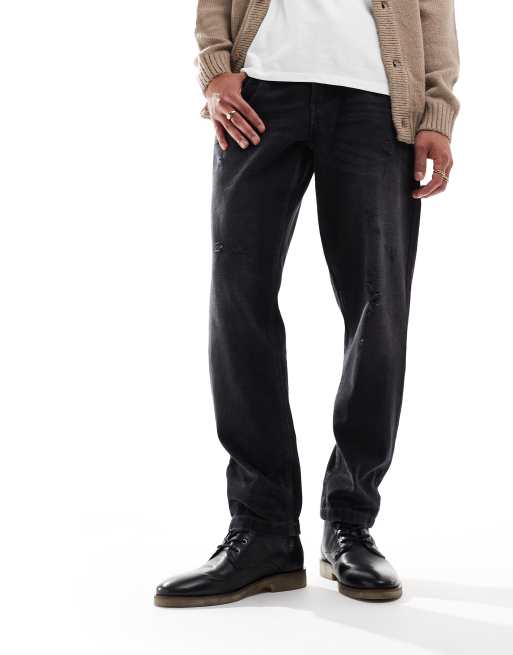 ASOS DESIGN Scarponcini stringati in pelle neri con suola in