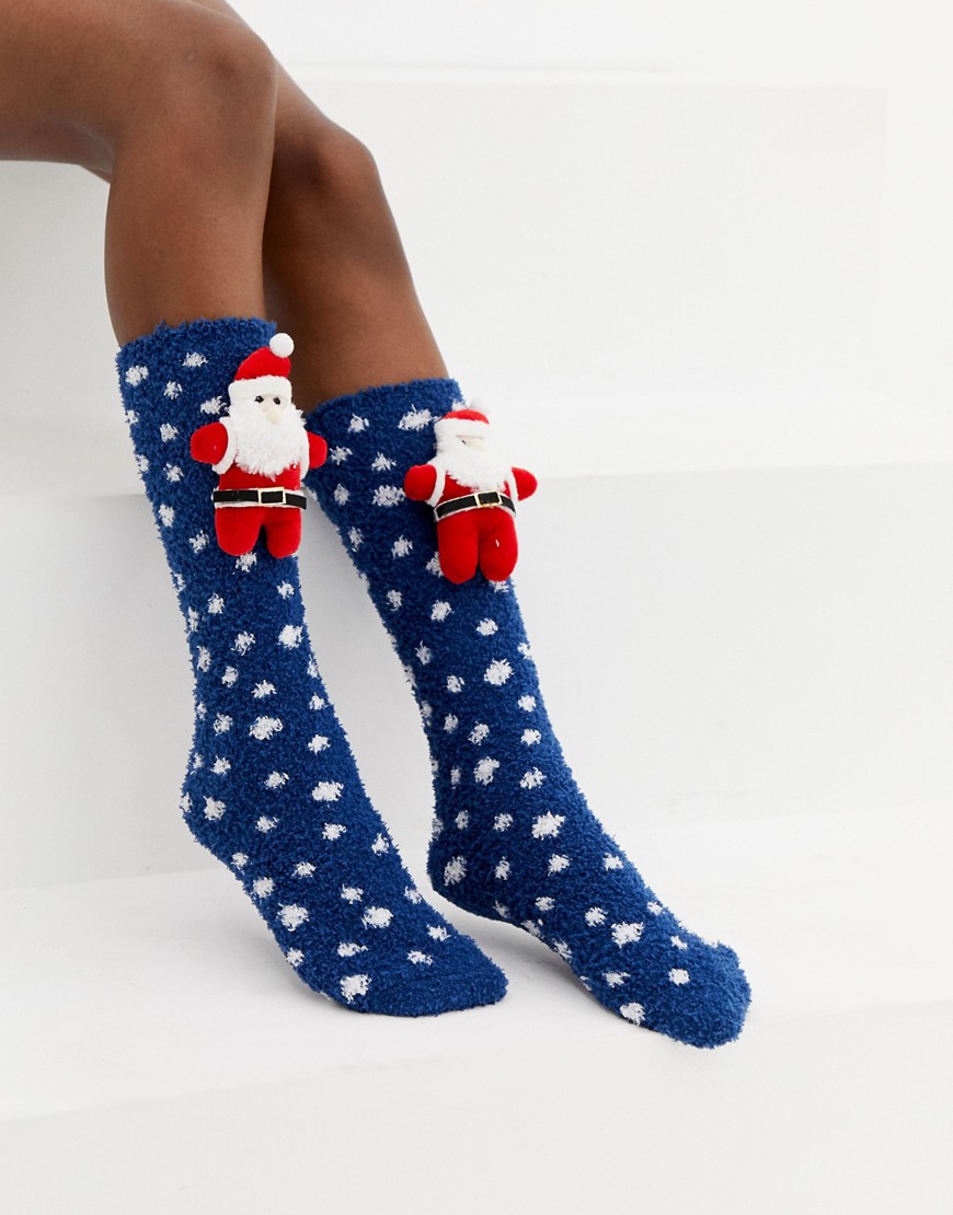 ASOS DESIGN - Scatola regalo natalizia con calzini comodi con Babbo Natale-Multicolore