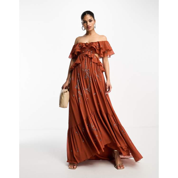 Rust 2025 ruffle dress