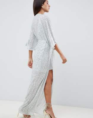 scatter sequin knot front kimono maxi dress