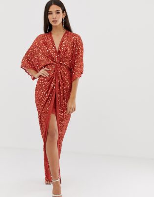 knot front sequin dress