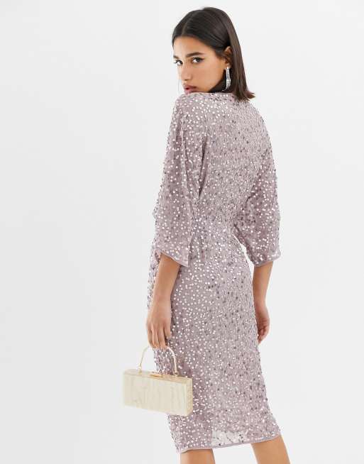 Asos design scatter sequin clearance knot front kimono maxi dress