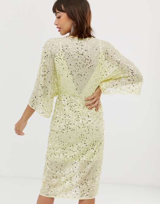 Asos design scatter sequin knot outlet front kimono midi dress