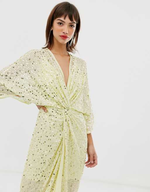 Asos design curve scatter sequin clearance knot front kimono midi dress