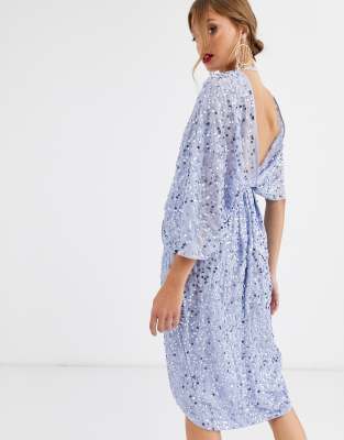 asos design scatter sequin knot front kimono midi dress