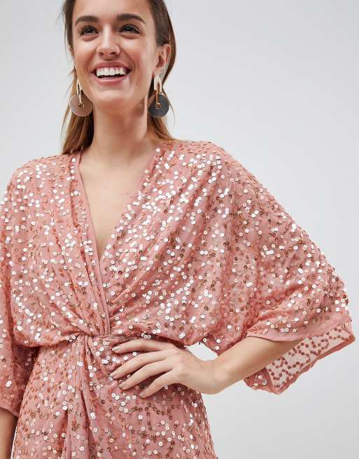 Rose gold stretch sequin kimono dress sale