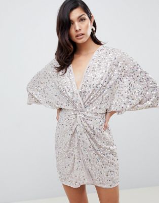 knot front sequin dress