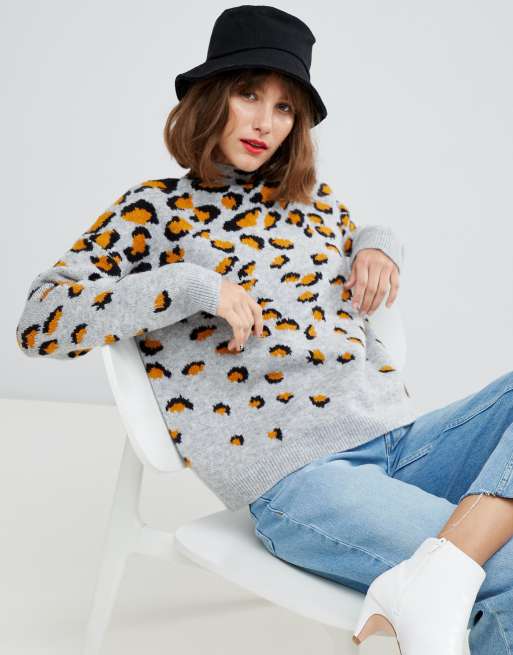ASOS DESIGN scattered leopard jumper