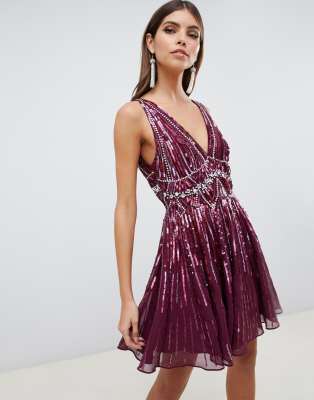 asos design scattered sequin mini skater dress