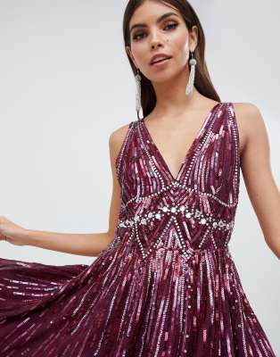 asos design scattered sequin mini skater dress