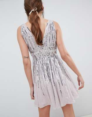 asos design scattered sequin mini skater dress