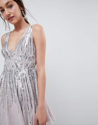 asos design scattered sequin mini skater dress