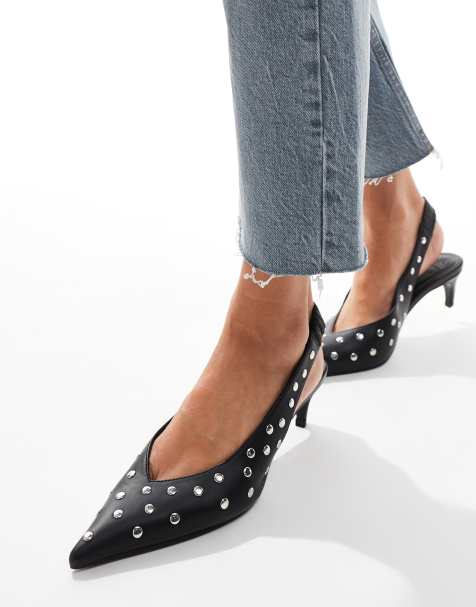 ASOS DESIGN - Scene - Sorte slingback-sko med nitter og kitten-hæl - view 1