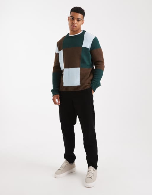 ASOS DESIGN – Schackrutig, stickad tröja i avslappnad passform med rund halsringning, 2 av 5