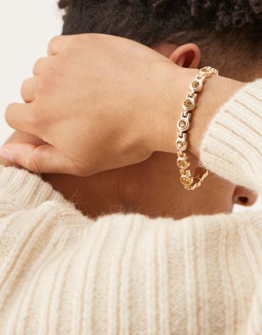 ASOS DESIGN - Schakelarmband met citriensteentjes in goudkleur