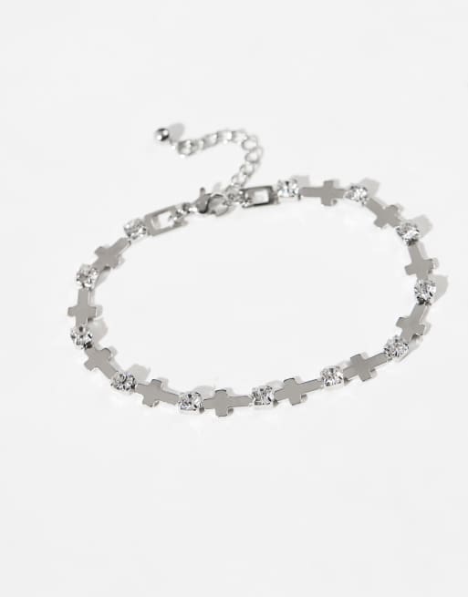 ASOS DESIGN - Schakelarmband met kruis en steentjes in zilver  , 2 van 3