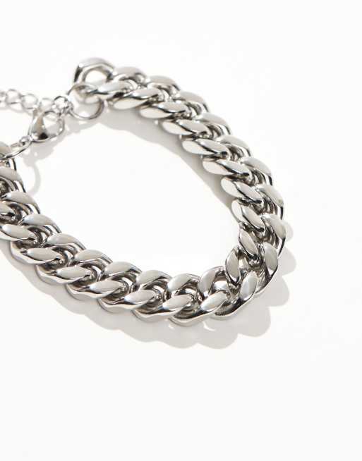 ASOS DESIGN - Schakelarmband van waterbestendig roestvrij staal in zilverkleur