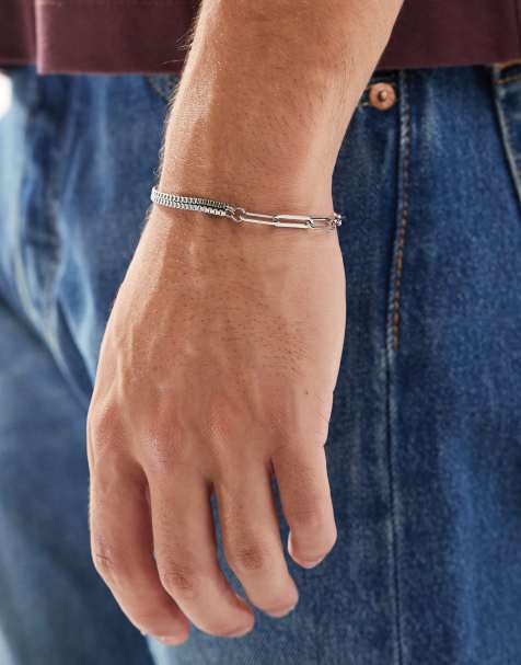 ASOS DESIGN - Schakelarmband van waterbestendig roestvrij staal met gemengde schakels in zilverkleur - view 1