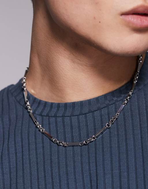 ASOS DESIGN - Schakelketting met gemengde vierkante schakels in zilverkleur