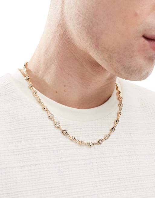ASOS DESIGN - Schakelketting met gesmolten ontwerp en parelbedels in goud