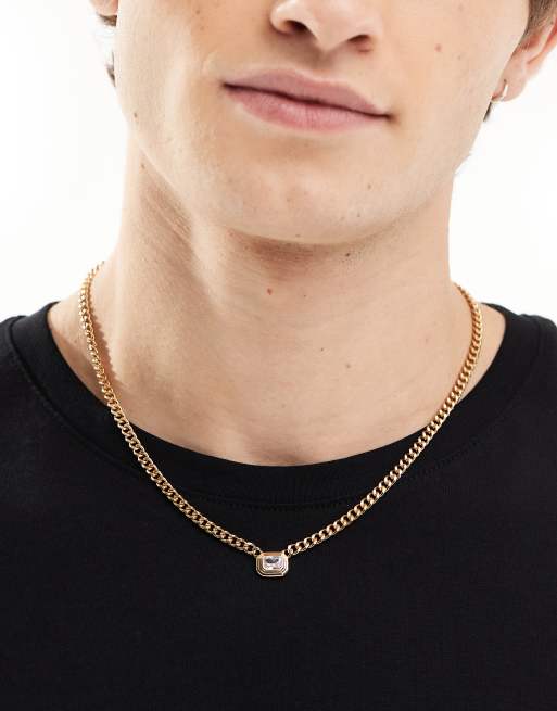 ASOS DESIGN - Schakelketting met kristallen hangertje in goudkleur