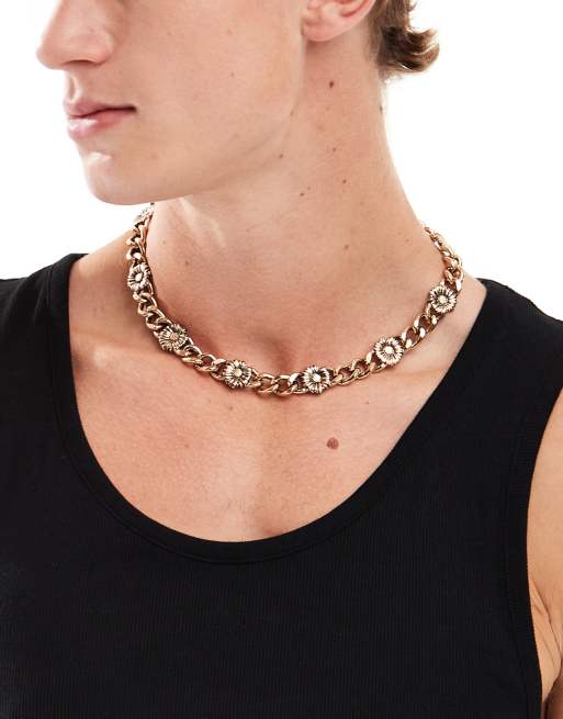 ASOS DESIGN - Schakelketting met madeliefjesdetail in goudkleur 