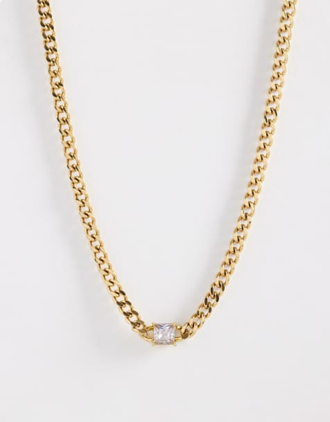 ASOS DESIGN - Schakelketting van waterbestendig roestvrij staal met zirkonia steentjes in goud - view 1