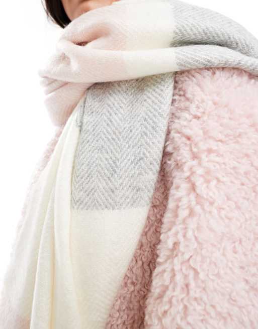 ASOS DESIGN – Schal mit Fischgrätmuster in pastelligem Rosa und Grau, 3 von 3