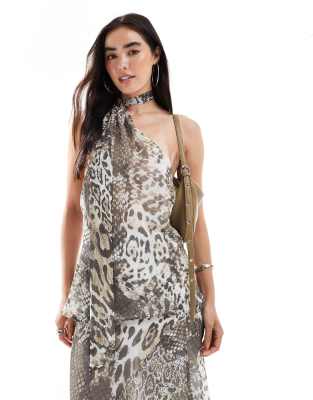 ASOS DESIGN - Schal-Oberteil aus Chiffon mit Animalprint-Bunt