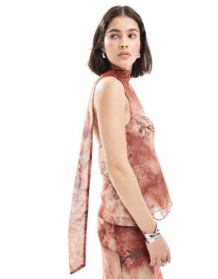 ASOS DESIGN - Schal-Oberteil aus Chiffon mit Paisleymuster-Bunt