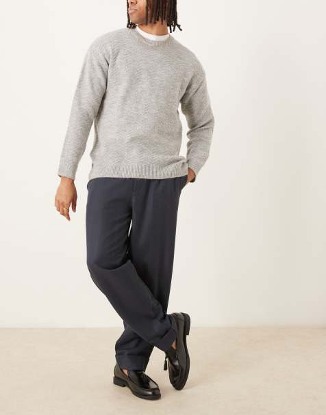 ASOS DESIGN – Schicke, schmal zulaufende Oversize-Hose in Marineblau gestreift, mit umgeschlagenem Saum - view 1