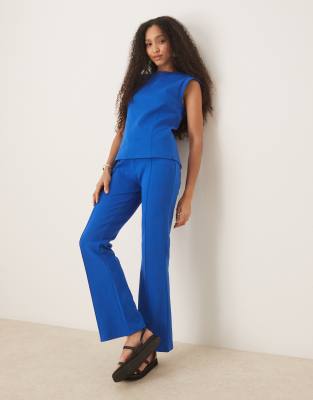 ASOS DESIGN - Schlaghose aus Interlock-Stoff in Marineblau mit Ziernaht, Kombiteil