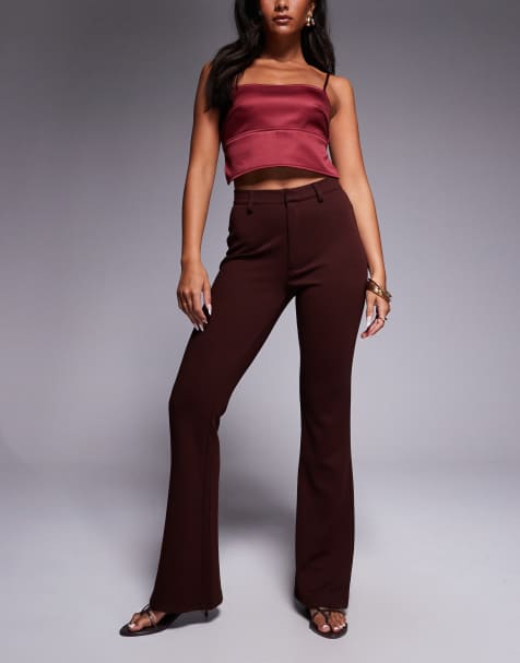 ASOS DESIGN – Schlaghose aus Jersey-Twill in Schokobraun mit schmalem Schnitt - view 1