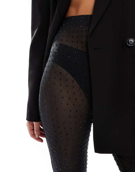 ASOS DESIGN – Schlaghose aus transparentem Netzstoff in Schwarz mit Hotfix-Verzierung, 2 von 5