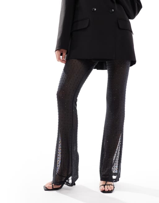 ASOS DESIGN – Schlaghose aus transparentem Netzstoff in Schwarz mit Hotfix-Verzierung, 5 von 5