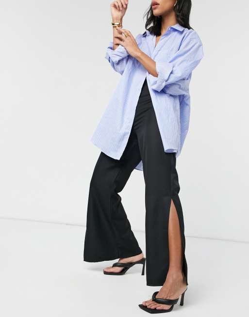 ASOS DESIGN – Schlaghose mit hohen Beinschlitzen in Schwarz